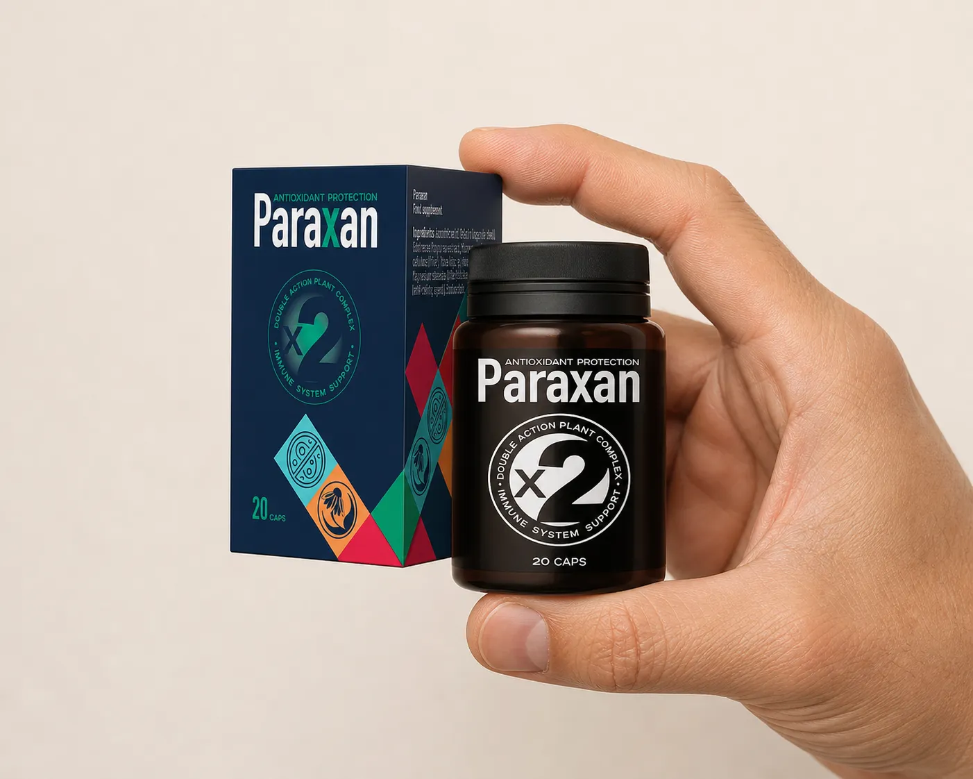 Paraxan — el envase en la mano