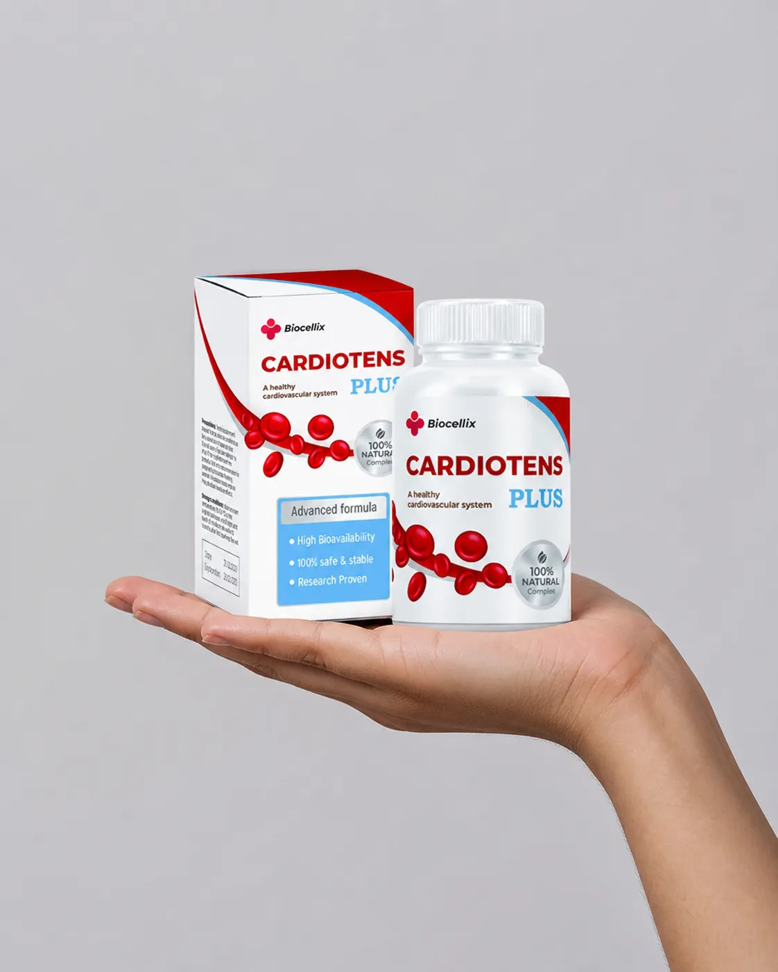 Cardiotens Plus — el envase en la mano