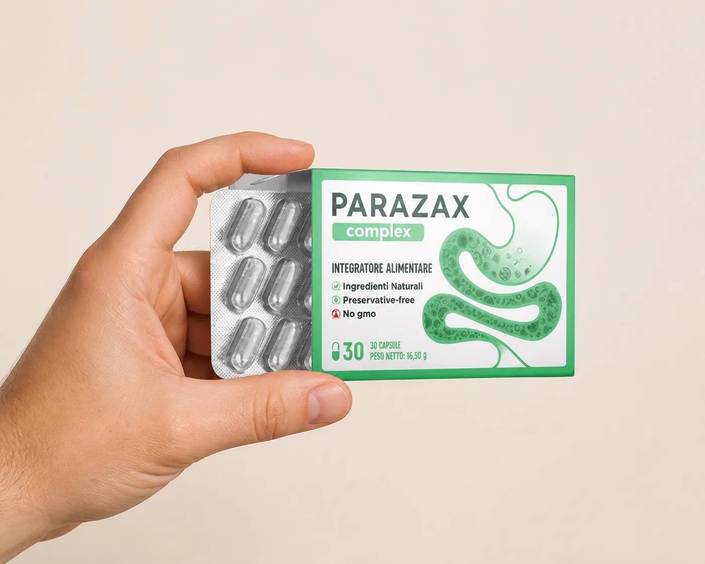 Parazax Complex — el envase en la mano