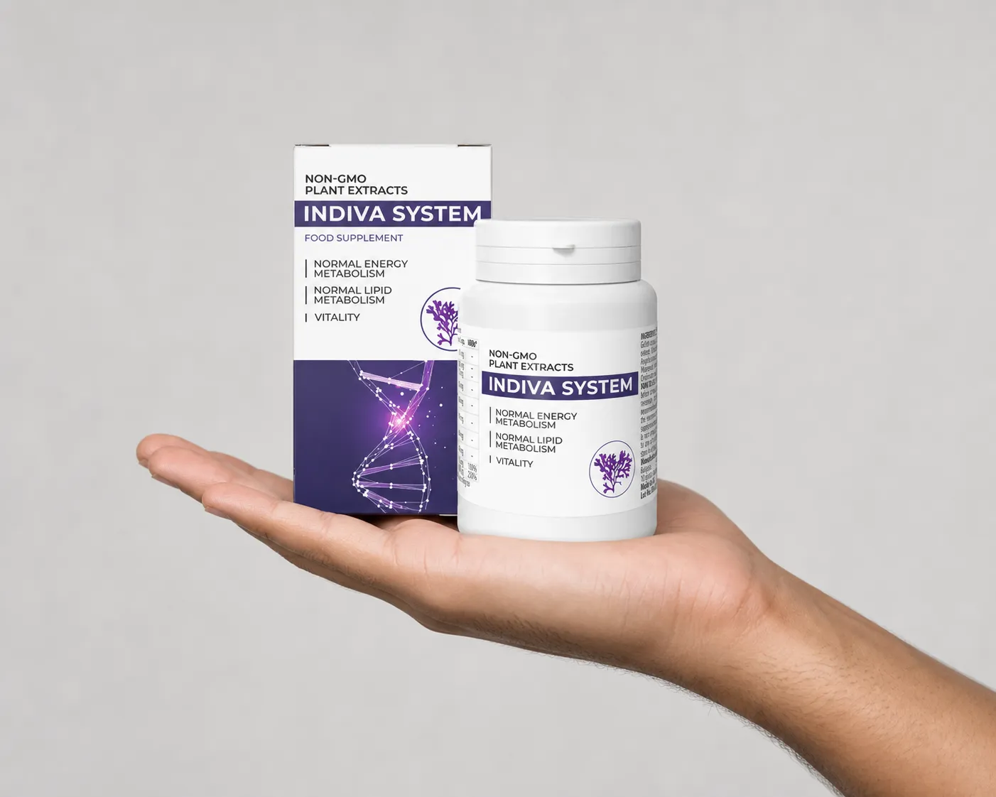 INDIVA SYSTEM EU low — el envase en la mano