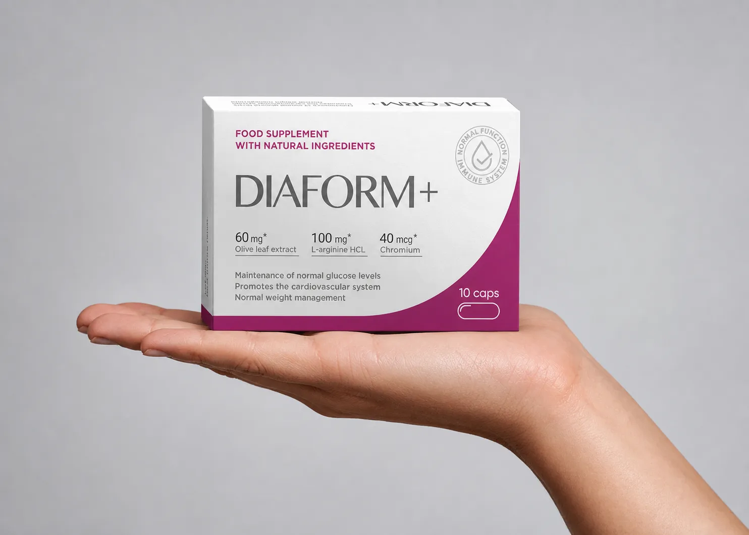 Diaform+ — el envase en la mano