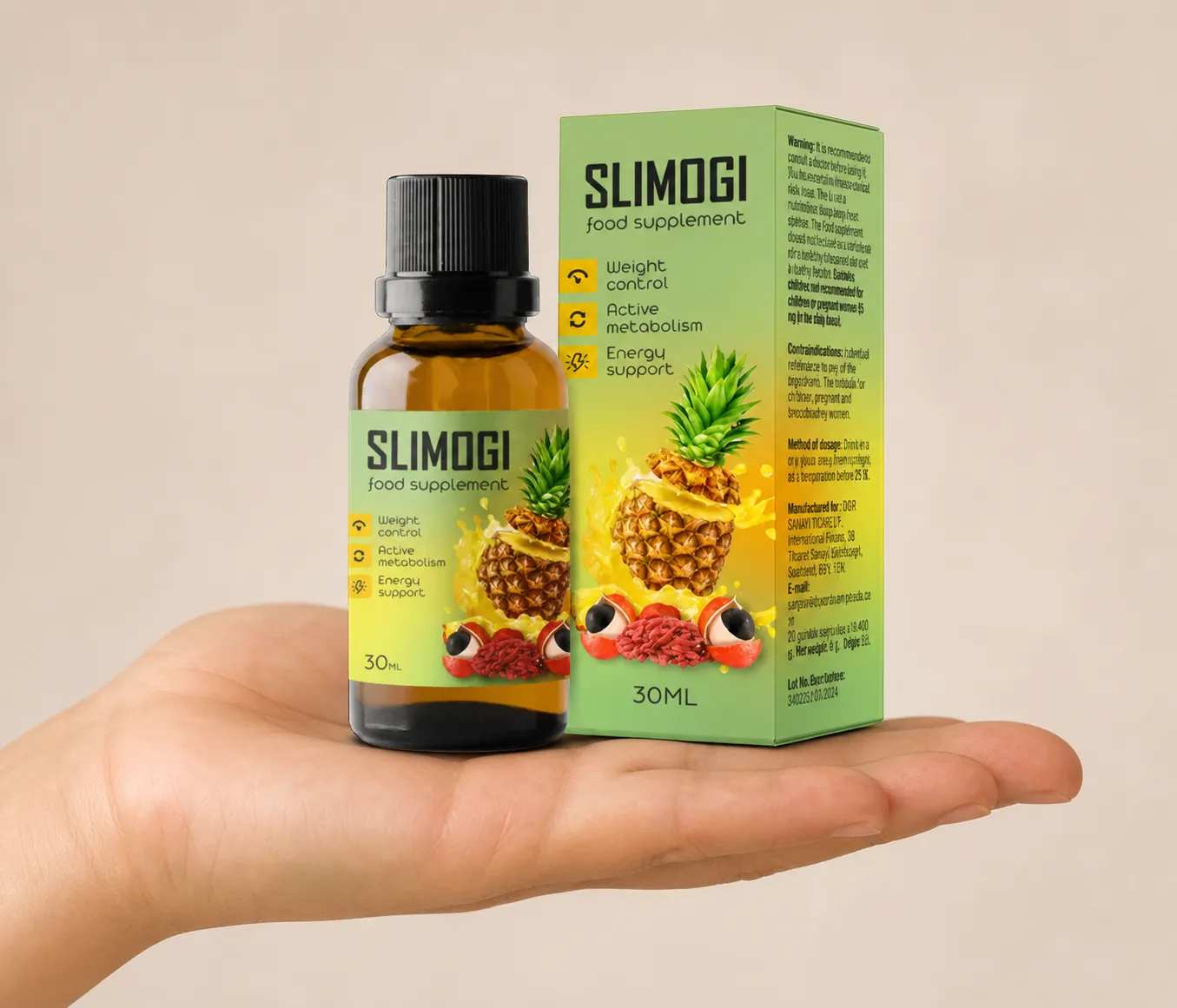 Slimogi — el envase en la mano
