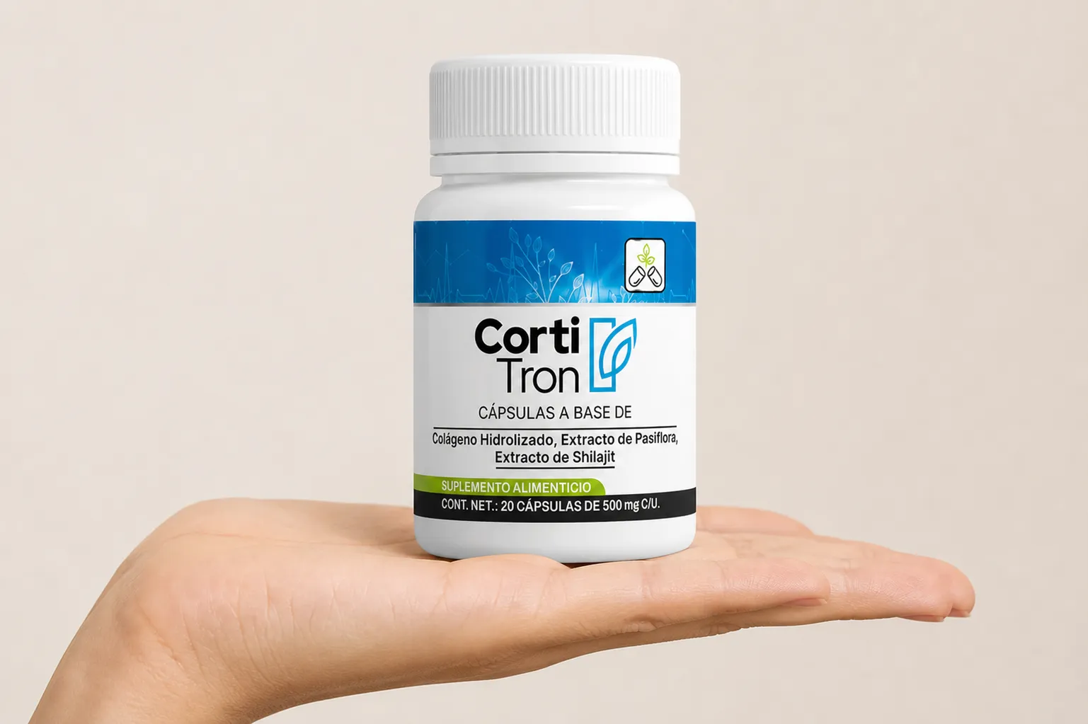 Cortitron — el envase en la mano