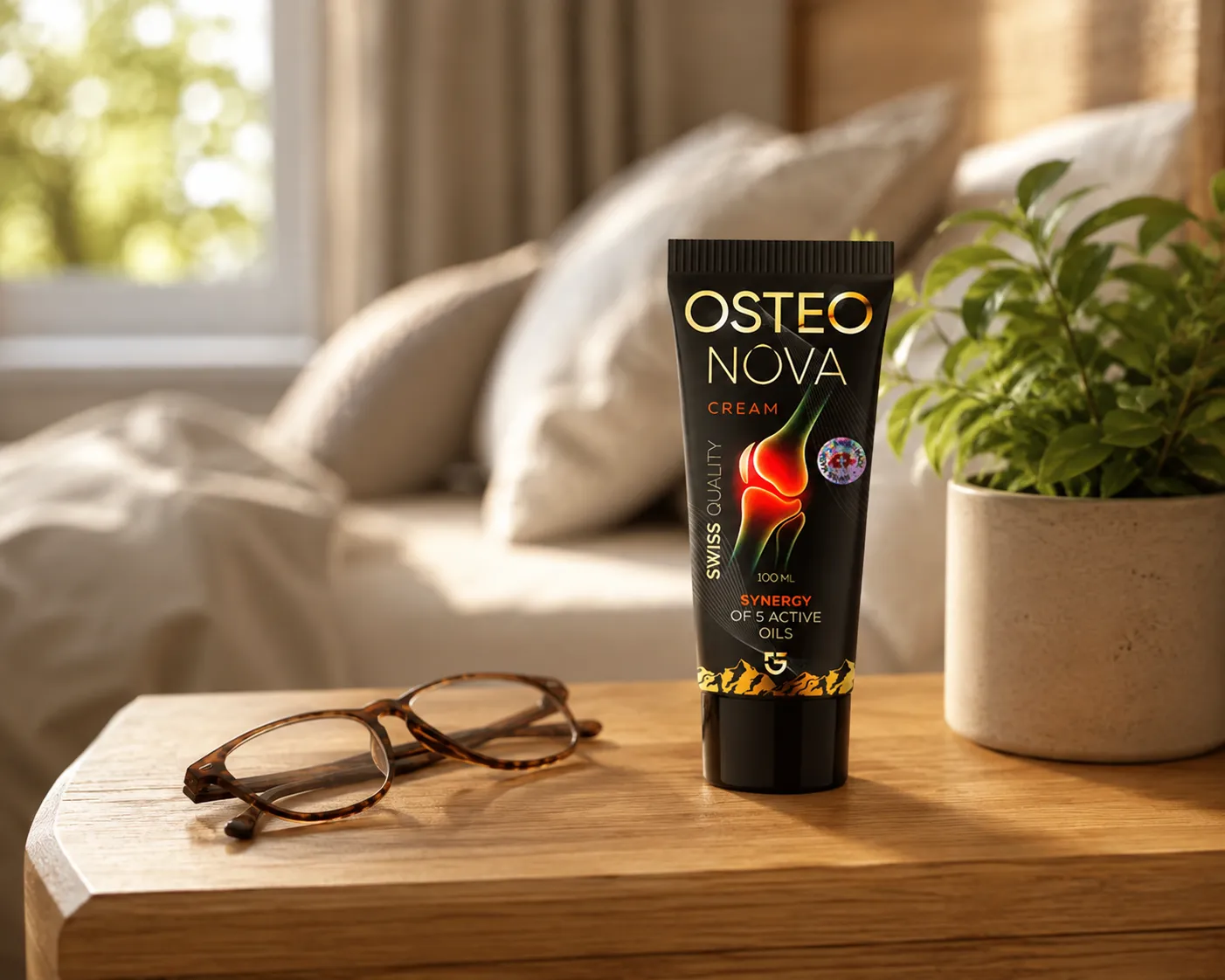 OsteoNova cream — el envase en el día a día