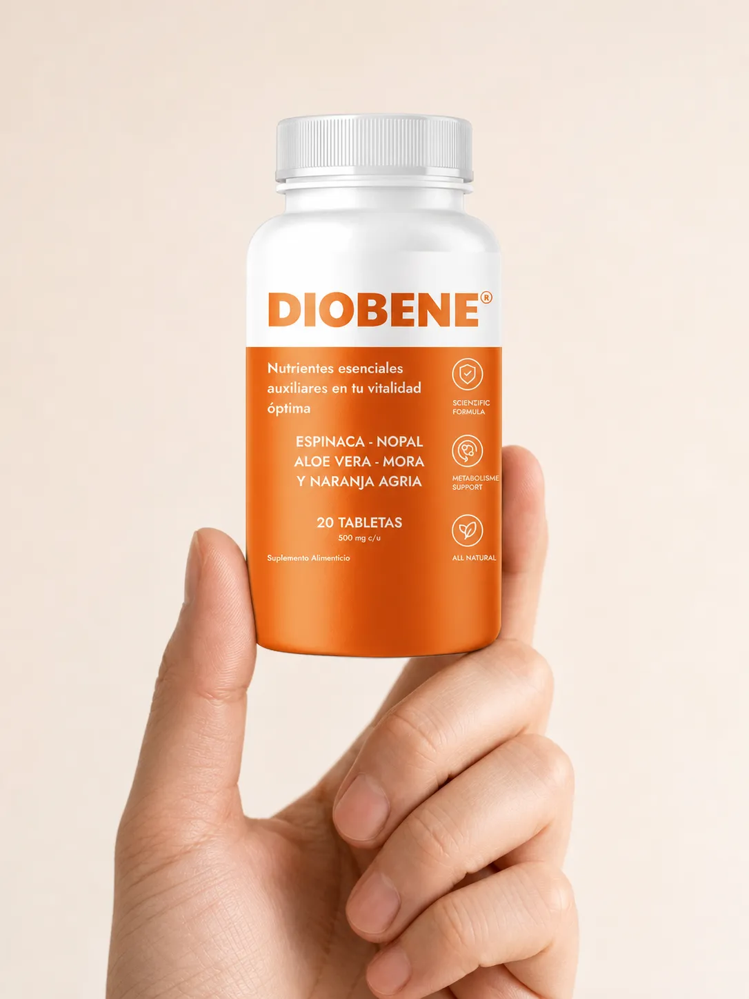 Diobene — el envase en la mano