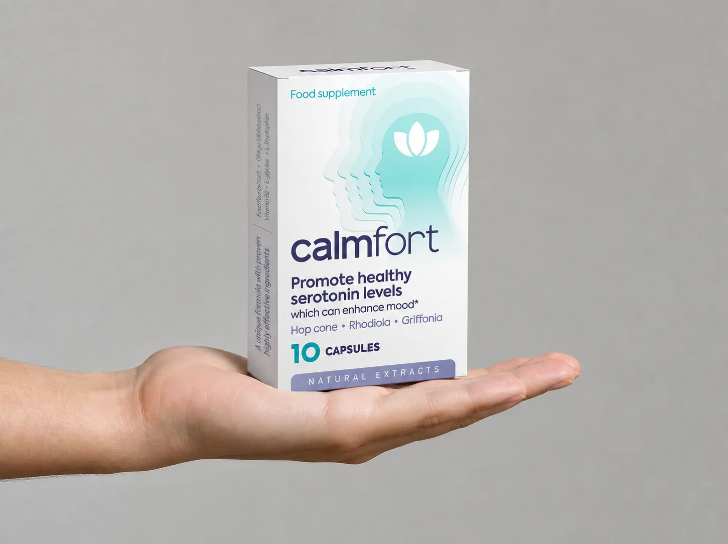 Calmfort — el envase en la mano