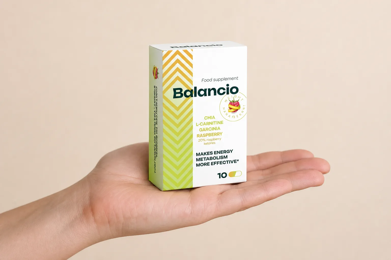 Balancio — el envase en la mano