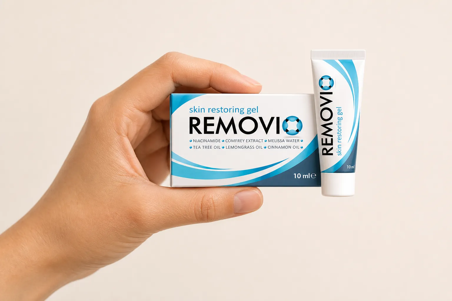 Removio — el envase en la mano